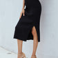 Ribbed Side Slit Midi Skirt