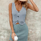 Button Up Sleeveless Top and Drawstring Skirt Set