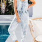 Pocketed Half Button Sleeveless Denim Jumpsuit