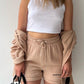 Texture Button Up Shirt and Drawstring Shorts Set