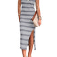 Slit Striped Round Neck Sleeveless Midi Dress