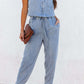 Pocketed Half Button Sleeveless Denim Jumpsuit