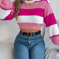 Color Block Round Neck Cropped Sweater