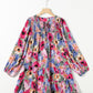 Printed Tie Neck Long Sleeve Mini Dress