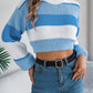 Color Block Round Neck Cropped Sweater