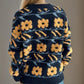 Flower Contrast Round Neck Long Sleeve Sweater