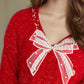Bow Pearl Detail V-Neck Long Sleeve Sweater