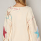 POL V-Neck Long Sleeve Star Fringe Sweater