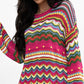 Openwork Contrast Round Neck Flare Sleeve Knit Top