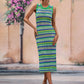 Striped Round Neck Sleeveless Midi Cover Up Dress