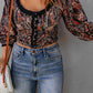 Printed Buttoned Balloon Sleeve Cropped Blouse