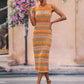 Striped Round Neck Sleeveless Midi Cover Up Dress