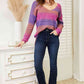 Double Take Multicolored Rib-Knit V-Neck Knit Pullover