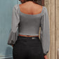 Drawstring Detail Balloon Sleeve Cropped Blouse