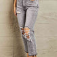 BAYEAS Acid Wash Distressed Cropped Straight Jeans