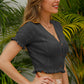 Buttoned Frill Hem Cropped Knit Top
