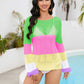 Color Block Boat Neck Sheer Cover Up