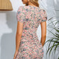 Floral Puff Sleeve Ruched Plunge Dress