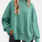 Round Neck Drop Shoulder Slit Sweater
