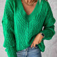 V-Neck Cable-Knit Long Sleeve Sweater