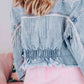 Star Raw Hem Fringe Detail Denim Jacket