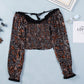 Printed Buttoned Balloon Sleeve Cropped Blouse