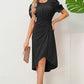 Slit Ruched Round Neck Puff Sleeve Dress