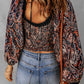 Printed Buttoned Balloon Sleeve Cropped Blouse