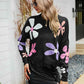 Flower Round Neck Drop Shoulder Sweater