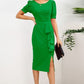 Slit Ruffled Puff Sleeve Midi Dress